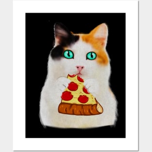 Cat Eating Pizza, Funny Pizza Lover Posters and Art